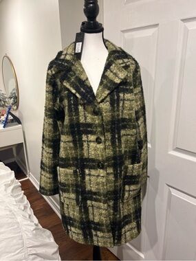 NWT Papa Vancouver Green Plaid Bouclé Long Coat Plus Size XXL